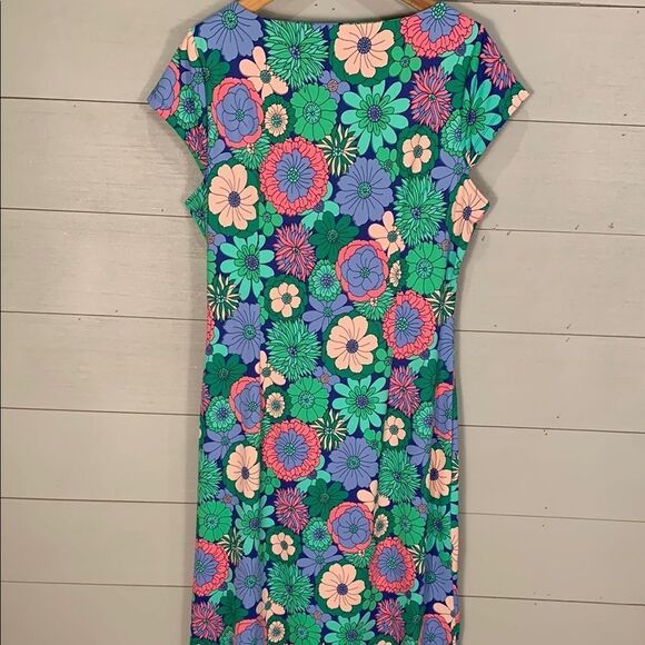 Talbots retro print Floral Women's Dress NWT size large faux wrap knot - Picture 10 of 12